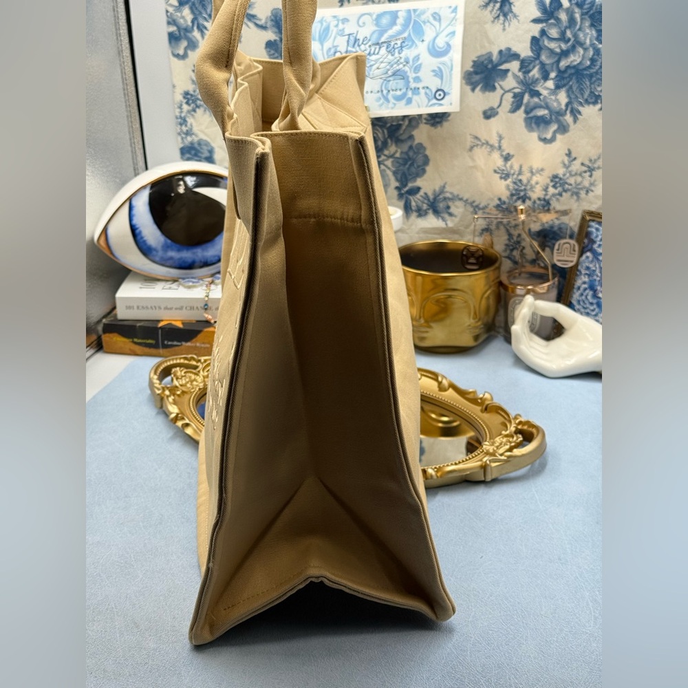🆕 GANNI 🧿 NWOT Large Easy Shopper Tote Bag, Beige Canvas & Beige Embroidery - Picture 5 of 14